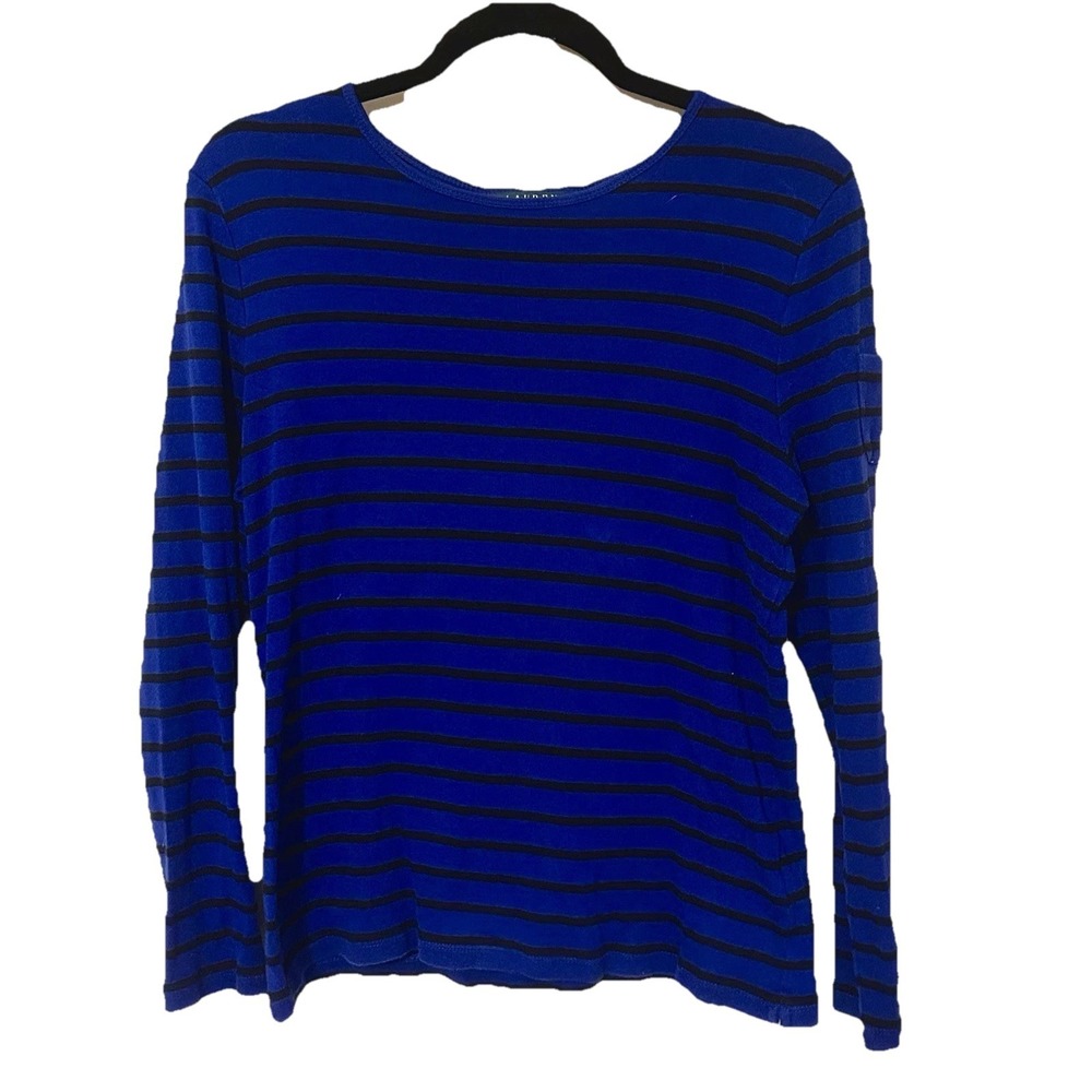 Lauren Ralph Lauren 100% Cotton Striped Blue Black Long Sleeve‎ Shirt Large